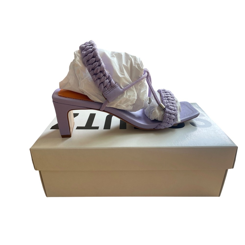 Schutz Blair Lilac Braided Lace Up Square Toe Block Heel Sandals 8.5B NEW